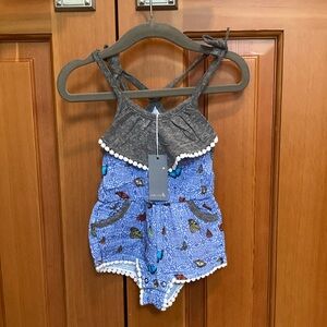 Miki Miette Butterfly Romper W/ pockets 100% cotton NWT 6 months